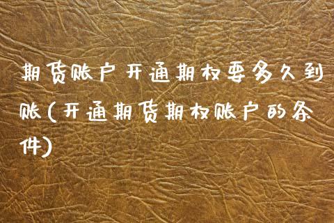 期货账户开通期权要多久到账(开通期货期权账户的条件)_https://www.xmqjcw.com_股票投资_第1张