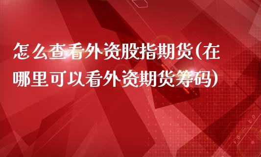 怎么查看外资股指期货(在哪里可以看外资期货筹码)_https://www.xmqjcw.com_基金理财_第1张