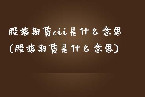 股指期货cii是什么意思(股指期货是什么意思)_https://www.xmqjcw.com_期货百科_第1张