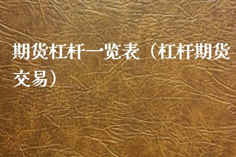 期货杠杆一览表（杠杆期货交易）_https://www.xmqjcw.com_期货直播室_第1张