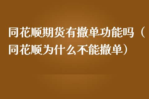 同花顺期货有撤单功能吗（同花顺为什么不能撤单）_https://www.xmqjcw.com_期货投资_第1张