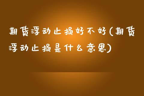 期货浮动止损好不好(期货浮动止损是什么意思)_https://www.xmqjcw.com_期货百科_第1张