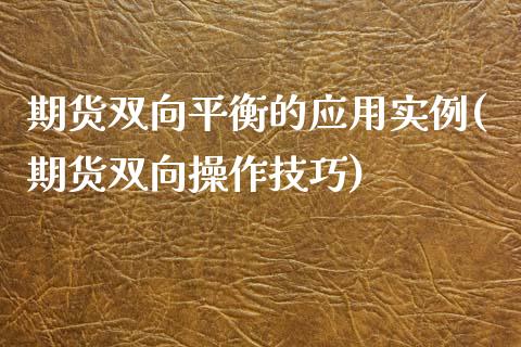 期货双向平衡的应用实例(期货双向操作技巧)_https://www.xmqjcw.com_股票投资_第1张