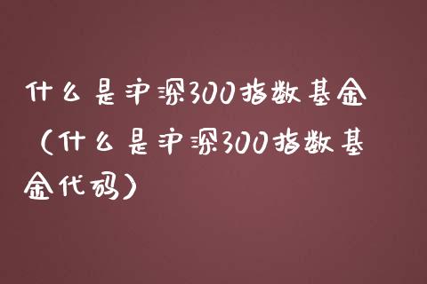 什么是沪深300指数基金（什么是沪深300指数基金代码）_https://www.xmqjcw.com_期货行情_第1张