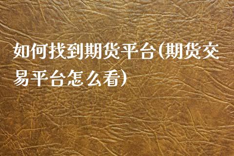 如何找到期货平台(期货交易平台怎么看)_https://www.xmqjcw.com_期货百科_第1张