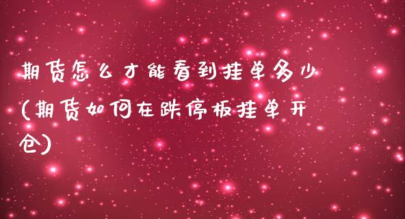 期货怎么才能看到挂单多少(期货如何在跌停板挂单开仓)_https://www.xmqjcw.com_期货百科_第1张