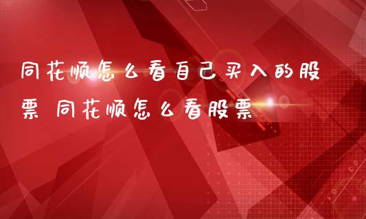 同花顺怎么看自己买入的股票 同花顺怎么看股票_https://www.xmqjcw.com_股票投资_第1张