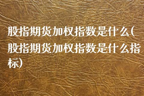 股指期货加权指数是什么(股指期货加权指数是什么指标)_https://www.xmqjcw.com_期货百科_第1张