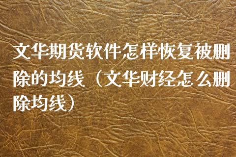 文华期货软件怎样恢复被删除的均线（文华财经怎么删除均线）_https://www.xmqjcw.com_期货直播室_第1张