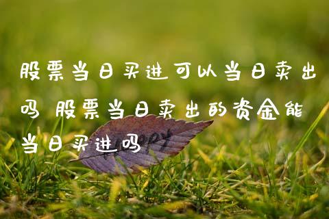 股票当日买进可以当日卖出吗 股票当日卖出的资金能当日买进吗_https://www.xmqjcw.com_股票投资_第1张