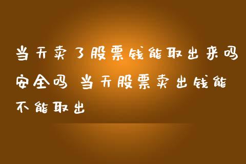 当天卖了股票钱能取出来吗安全吗 当天股票卖出钱能不能取出_https://www.xmqjcw.com_股票投资_第1张