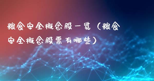 粮食安全概念股一览（粮食安全概念股票有哪些）_https://www.xmqjcw.com_股票投资_第1张