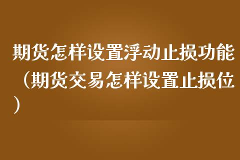 期货怎样设置浮动止损功能（期货交易怎样设置止损位）_https://www.xmqjcw.com_期货投资_第1张