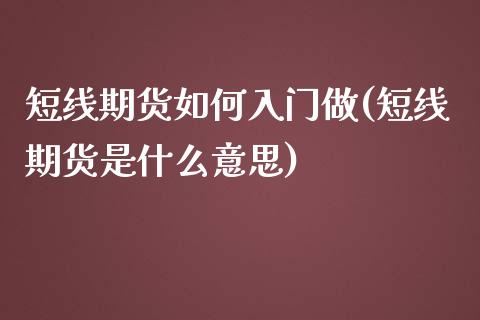 短线期货如何入门做(短线期货是什么意思)_https://www.xmqjcw.com_期货开户_第1张