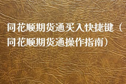同花顺期货通买入快捷键（同花顺期货通操作指南）_https://www.xmqjcw.com_期货投资_第1张