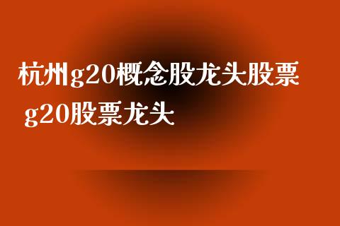 杭州g20概念股龙头股票 g20股票龙头_https://www.xmqjcw.com_股票投资_第1张