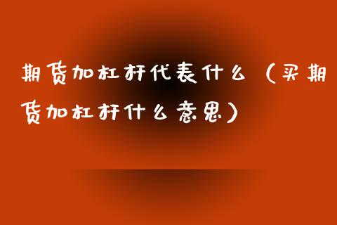 期货加杠杆代表什么（买期货加杠杆什么意思）_https://www.xmqjcw.com_期货投资_第1张