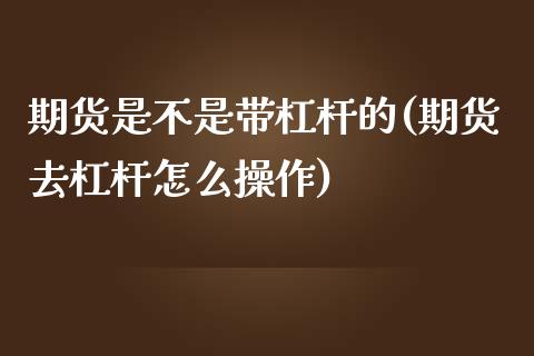 期货是不是带杠杆的(期货去杠杆怎么操作)_https://www.xmqjcw.com_基金理财_第1张