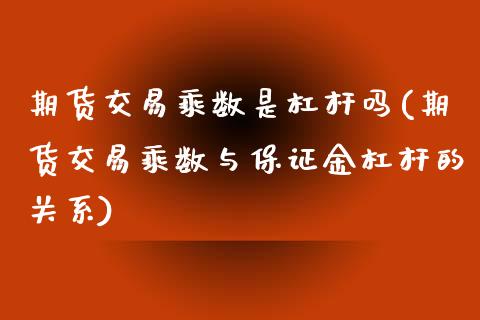 期货交易乘数是杠杆吗(期货交易乘数与保证金杠杆的关系)_https://www.xmqjcw.com_期货百科_第1张