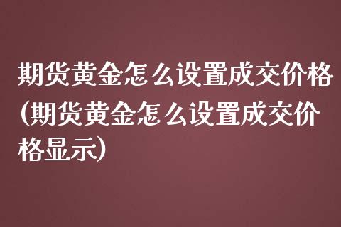期货黄金怎么设置成交价格(期货黄金怎么设置成交价格显示)_https://www.xmqjcw.com_期货行情_第1张