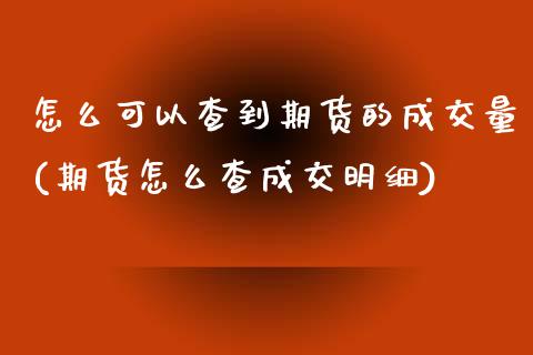 怎么可以查到期货的成交量(期货怎么查成交明细)_https://www.xmqjcw.com_期货投资_第1张
