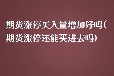 期货涨停买入量增加好吗(期货涨停还能买进去吗)_https://www.xmqjcw.com_期货百科_第1张