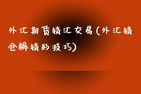 外汇期货锁汇交易(外汇锁仓解锁的技巧)_https://www.xmqjcw.com_期货开户_第1张