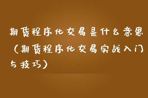 期货程序化交易是什么意思（期货程序化交易实战入门与技巧）_https://www.xmqjcw.com_期货投资_第1张