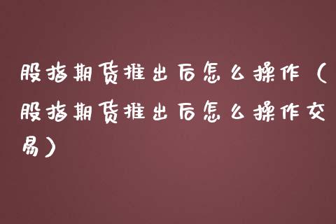 股指期货推出后怎么操作（股指期货推出后怎么操作交易）_https://www.xmqjcw.com_期货直播室_第1张