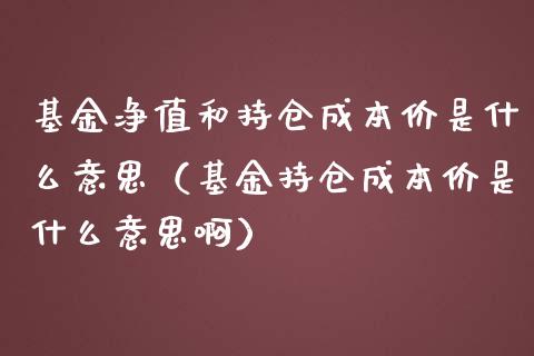 基金净值和持仓成本价是什么意思（基金持仓成本价是什么意思啊）_https://www.xmqjcw.com_基金理财_第1张