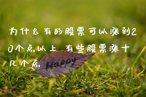 为什么有的股票可以涨到20个点以上 有些股票涨十几个点_https://www.xmqjcw.com_股票投资_第1张