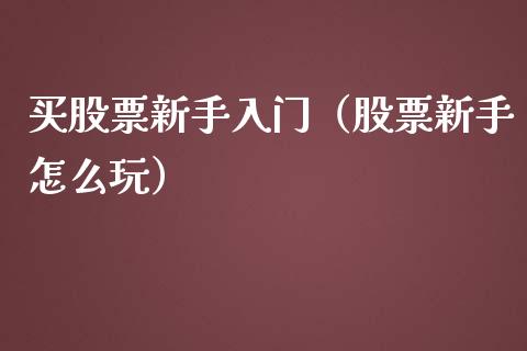 买股票新手入门（股票新手怎么玩）_https://www.xmqjcw.com_期货行情_第1张