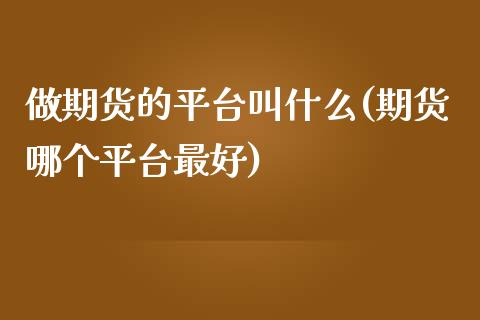 做期货的平台叫什么(期货哪个平台最好)_https://www.xmqjcw.com_期货百科_第1张