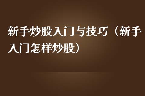 新手炒股入门与技巧（新手入门怎样炒股）_https://www.xmqjcw.com_期货行情_第1张