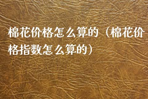 棉花价格怎么算的（棉花价格指数怎么算的）_https://www.xmqjcw.com_期货投资_第1张