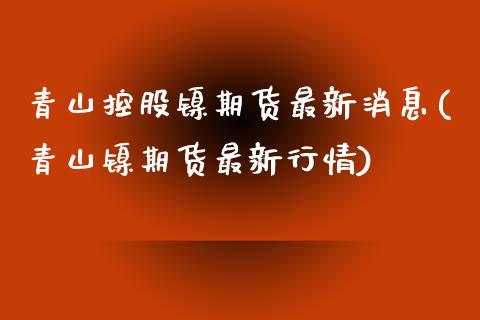 青山控股镍期货最新消息(青山镍期货最新行情)_https://www.xmqjcw.com_期货投资_第1张