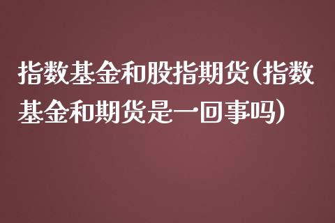 指数基金和股指期货(指数基金和期货是一回事吗)_https://www.xmqjcw.com_期货百科_第1张