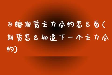 白糖期货主力合约怎么看(期货怎么知道下一个主力合约)_https://www.xmqjcw.com_期货百科_第1张