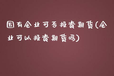 国有企业可否投资期货(企业可以投资期货吗)_https://www.xmqjcw.com_期货百科_第1张