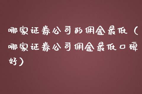哪家证券公司的佣金最低（哪家证券公司佣金最低口碑好）_https://www.xmqjcw.com_期货投资_第1张