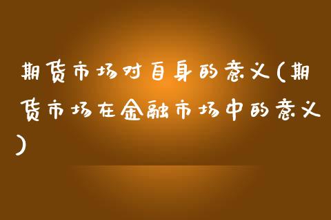 期货市场对自身的意义(期货市场在金融市场中的意义)_https://www.xmqjcw.com_期货百科_第1张
