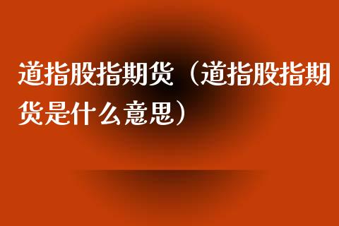 道指股指期货（道指股指期货是什么意思）_https://www.xmqjcw.com_期货投资_第1张