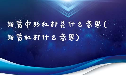 期货中的杠杆是什么意思(期货杠杆什么意思)_https://www.xmqjcw.com_期货百科_第1张
