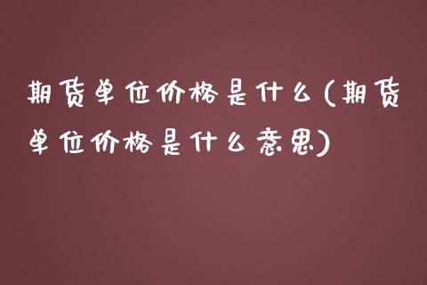 期货单位价格是什么(期货单位价格是什么意思)_https://www.xmqjcw.com_期货行情_第1张