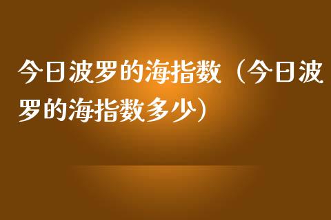 今日波罗的海指数（今日波罗的海指数多少）_https://www.xmqjcw.com_期货投资_第1张