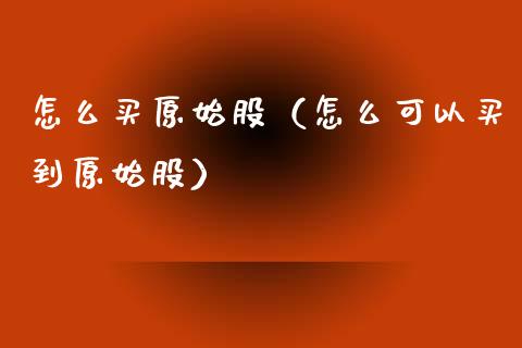 怎么买原始股（怎么可以买到原始股）_https://www.xmqjcw.com_期货行情_第1张