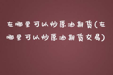 在哪里可以炒原油期货(在哪里可以炒原油期货交易)_https://www.xmqjcw.com_期货投资_第1张