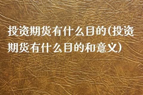 投资期货有什么目的(投资期货有什么目的和意义)_https://www.xmqjcw.com_期货百科_第1张