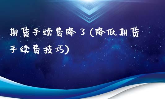 期货手续费降了(降低期货手续费技巧)_https://www.xmqjcw.com_股票投资_第1张
