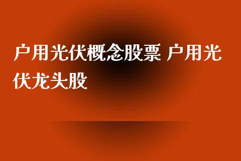 户用光伏概念股票 户用光伏龙头股_https://www.xmqjcw.com_股票投资_第1张